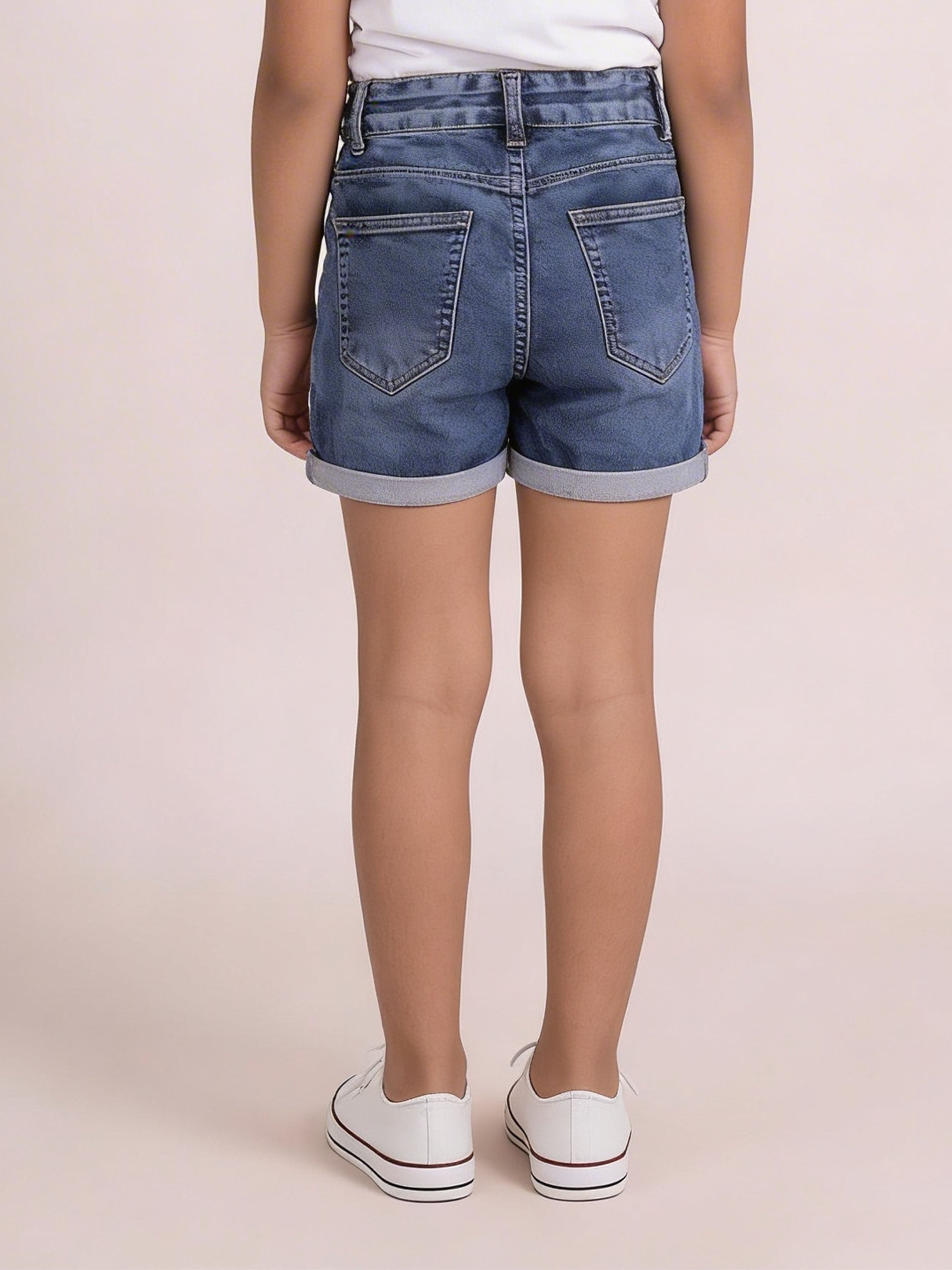 Girls Solid Denim Rollup Hot Shorts