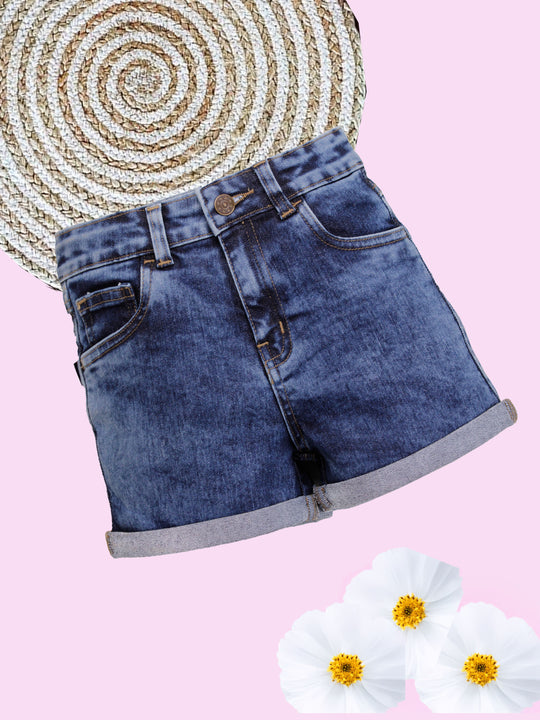 Girls Solid Denim Rollup Hot Shorts