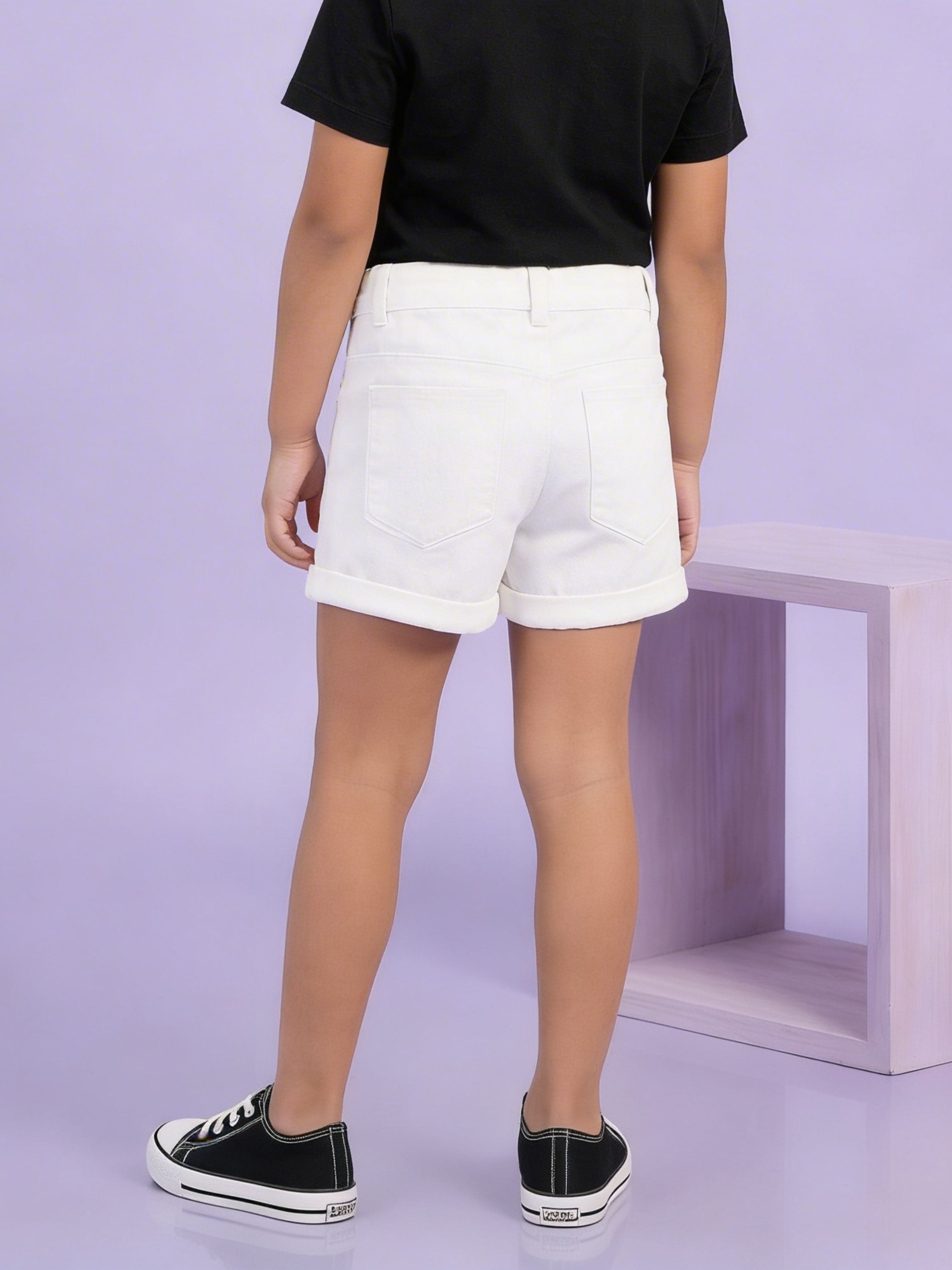 Girls Rollup Denim Shorts with Button Elasticated Waistband