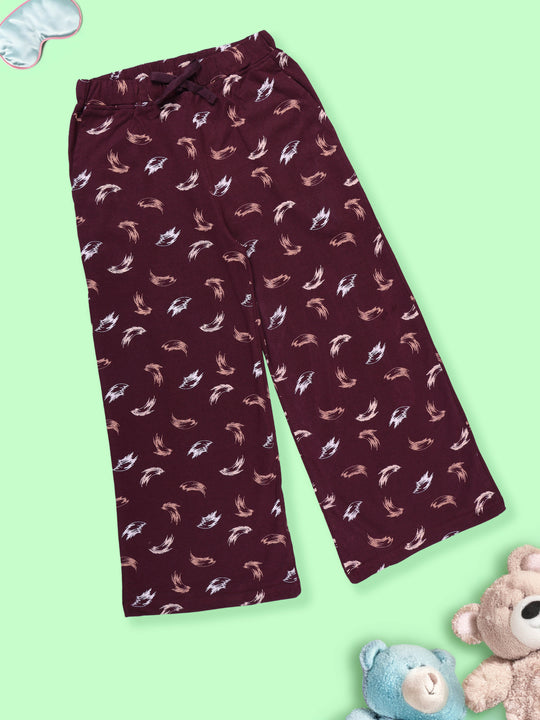 Girls Cotton Knit All Over Printed Wide Leg Pyjama Pant
