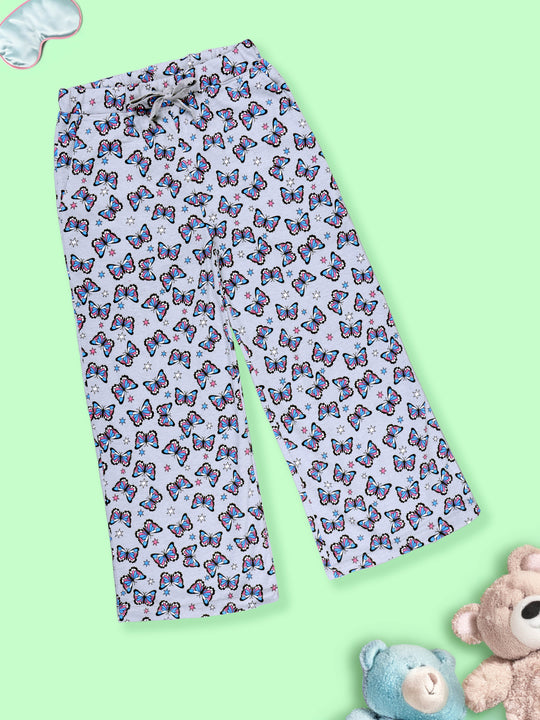 Girls Cotton Knit All Over Printed Wide Leg Pyjama Pant