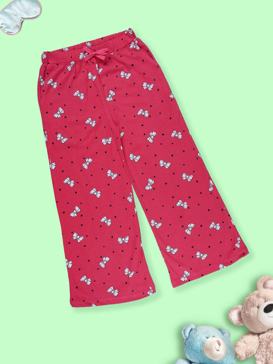 Girls Cotton Knit All Over Printed Wide Leg Pyjama Pant