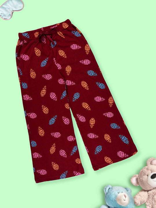 Girls Cotton Knit All Over Printed Wide Leg Pyjama Pant
