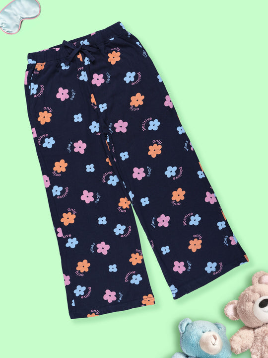 Girls Cotton Knit All Over Printed Wide Leg Pyjama Pant