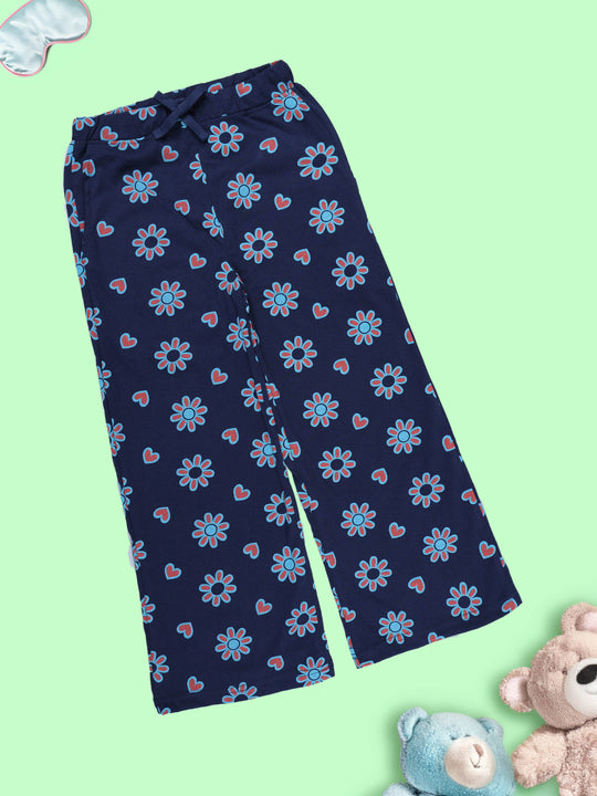 Girls Cotton Knit All Over Printed Wide Leg Pyjama Pant