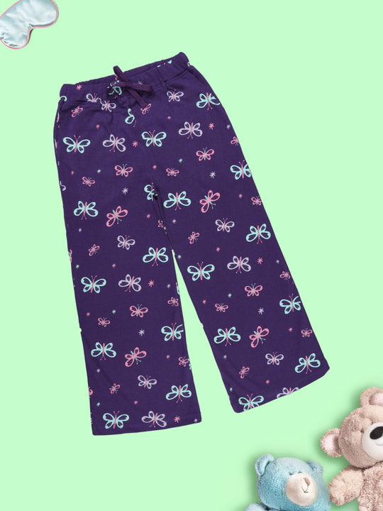Girls Cotton Knit All Over Printed Wide Leg Pyjama Pant