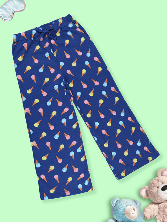 Girls Cotton Knit All Over Printed Wide Leg Pyjama Pant
