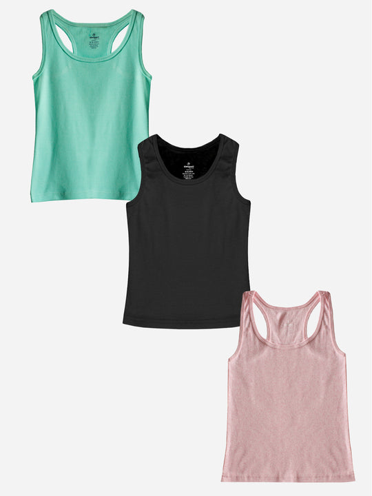 Girls Cotton Sleeveless Racer Back Tank Top Pack Of 3