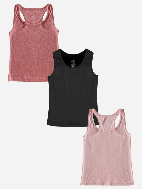 Girls Cotton Sleeveless Racer Back Tank Top Pack Of 3