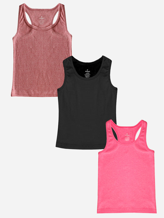 Girls Cotton Sleeveless Racer Back Tank Top Pack Of 3