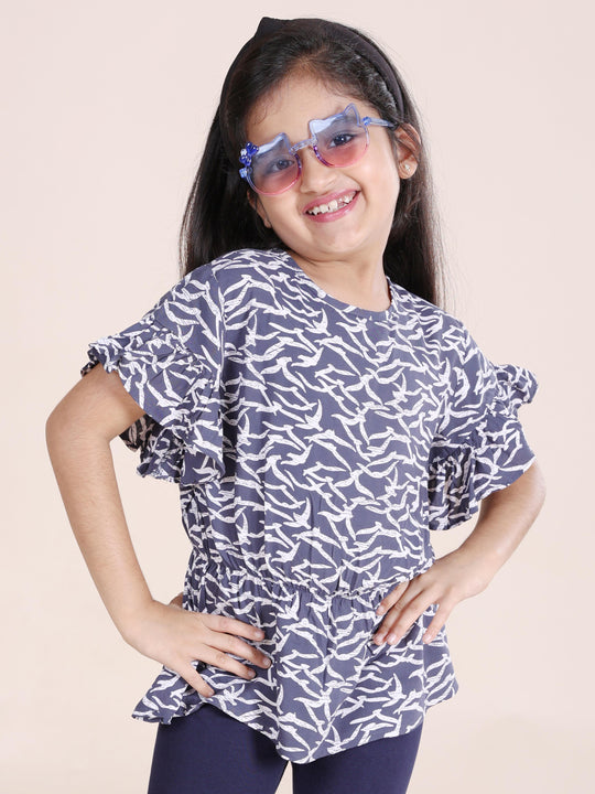 Girls Cap Sleeves Waist Elasticated Printed Dress