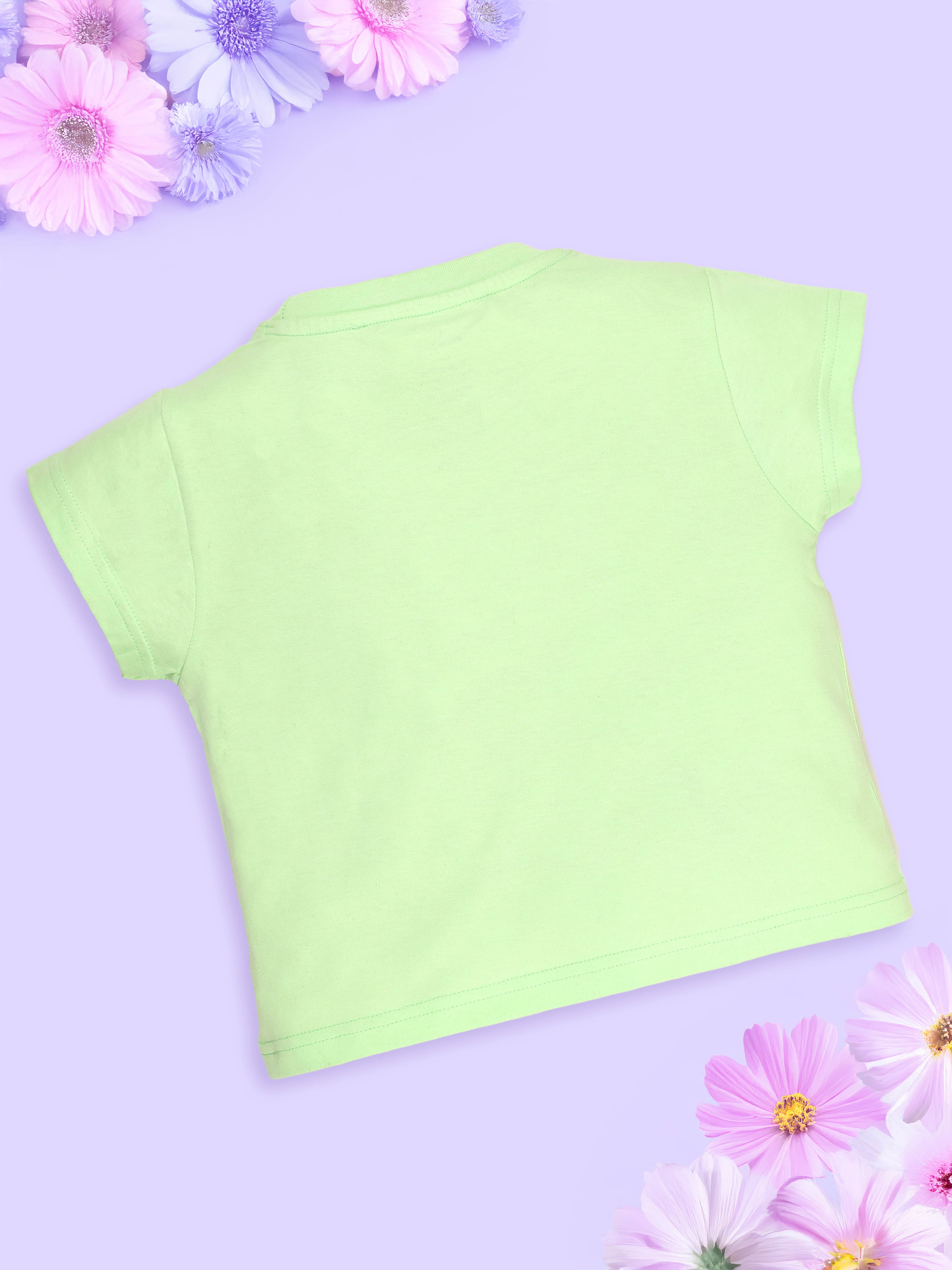 Girls Cotton Half Sleeves Round Neck Tee With Heart Applique