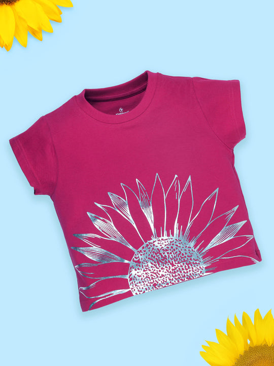 Girls Cotton Half Sleeves Printed Round Neck Tee