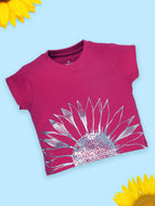 Girls Cotton Half Sleeves Printed Round Neck Tee - Fuchsia Pink / 2-3Y