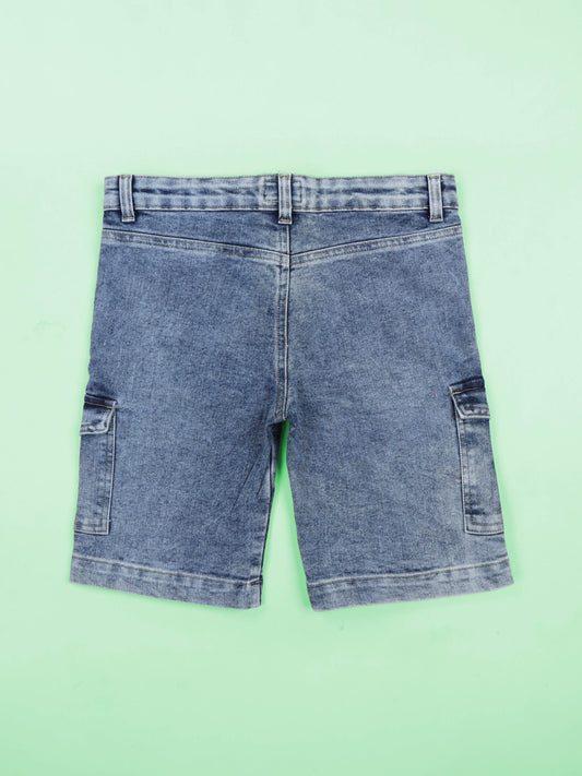 Kiddopanti Boys Denim Woven Urban Edge Printed Knee Length Cargo Shorts