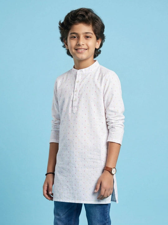 Kiddopanti Boys Rayon Geometric Printed Festive Ethnic Wear Short Kurta