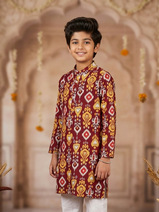 Kiddopanti Boys Ikat Printed Festive & Traditional Ethnic Wear Long Kurta
