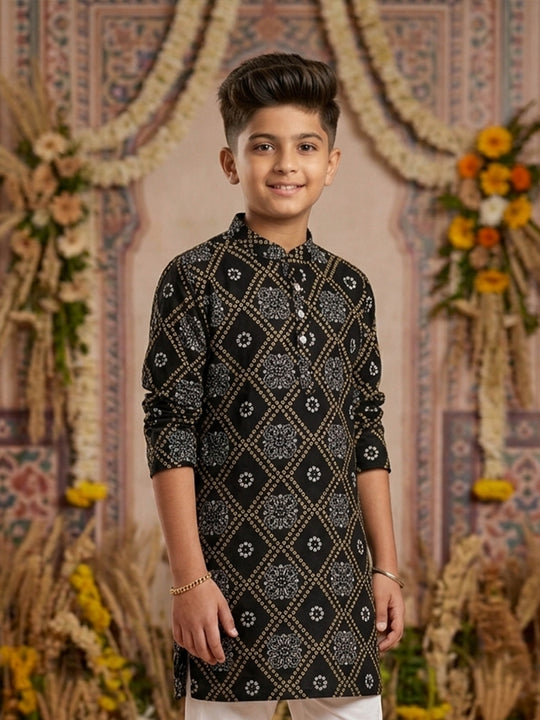 Kiddopanti Boys Ikat Printed Festive & Traditional Ethnic Wear Long Kurta