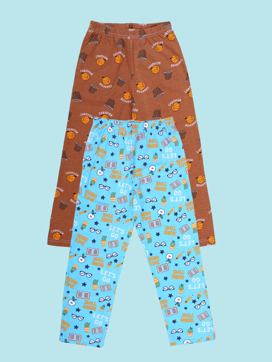 Kiddopanti Boys Cotton Knit All Over Printed Pyjama Pack Of 2