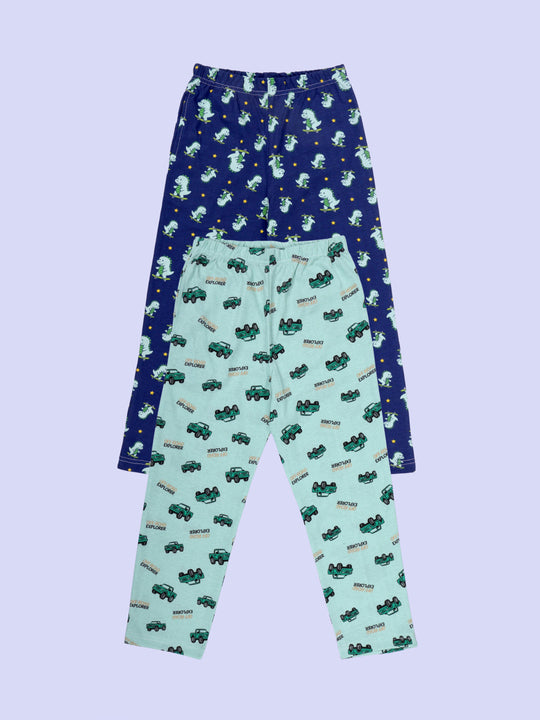 Kiddopanti Boys Cotton Knit All Over Printed Pyjama Pack Of 2