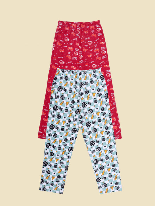 Kiddopanti Boys Cotton Knit All Over Printed Pyjama Pack Of 2