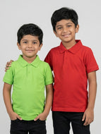 Kiddopanti Boys Cotton Knit Classic Solid Pique Polo T-Shirt Pack of 2 - Neon Green & Red / 3-4Y