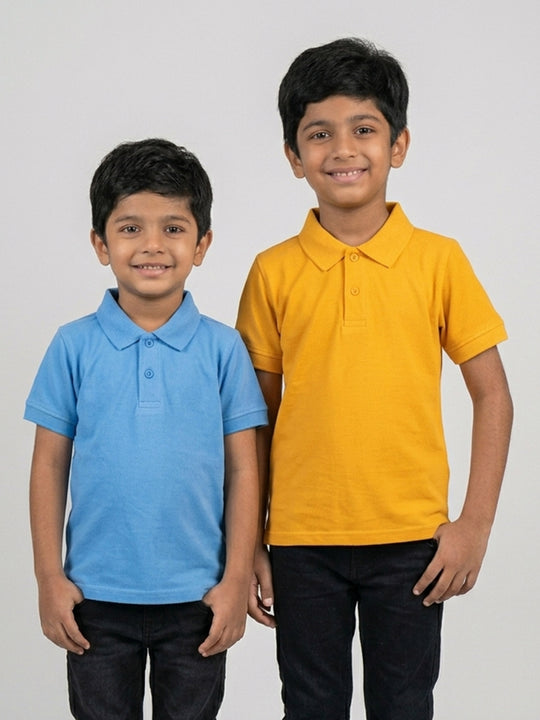 Kiddopanti Boys Cotton Knit Classic Solid Pique Polo T-Shirt Pack of 2
