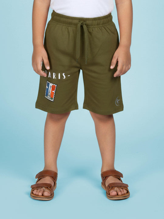 Boys Cotton Knee length Basic Short Print and Badges