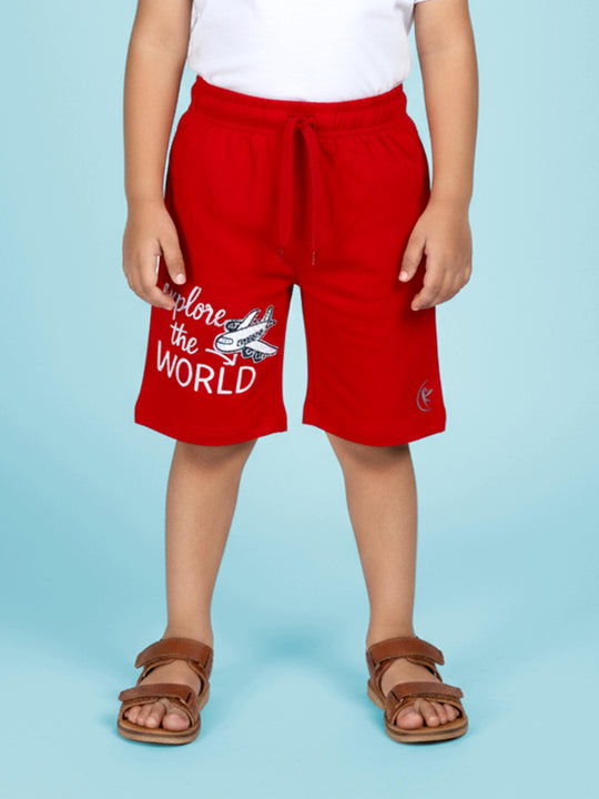 Boys Cotton Knee length Basic Short Print and Badges