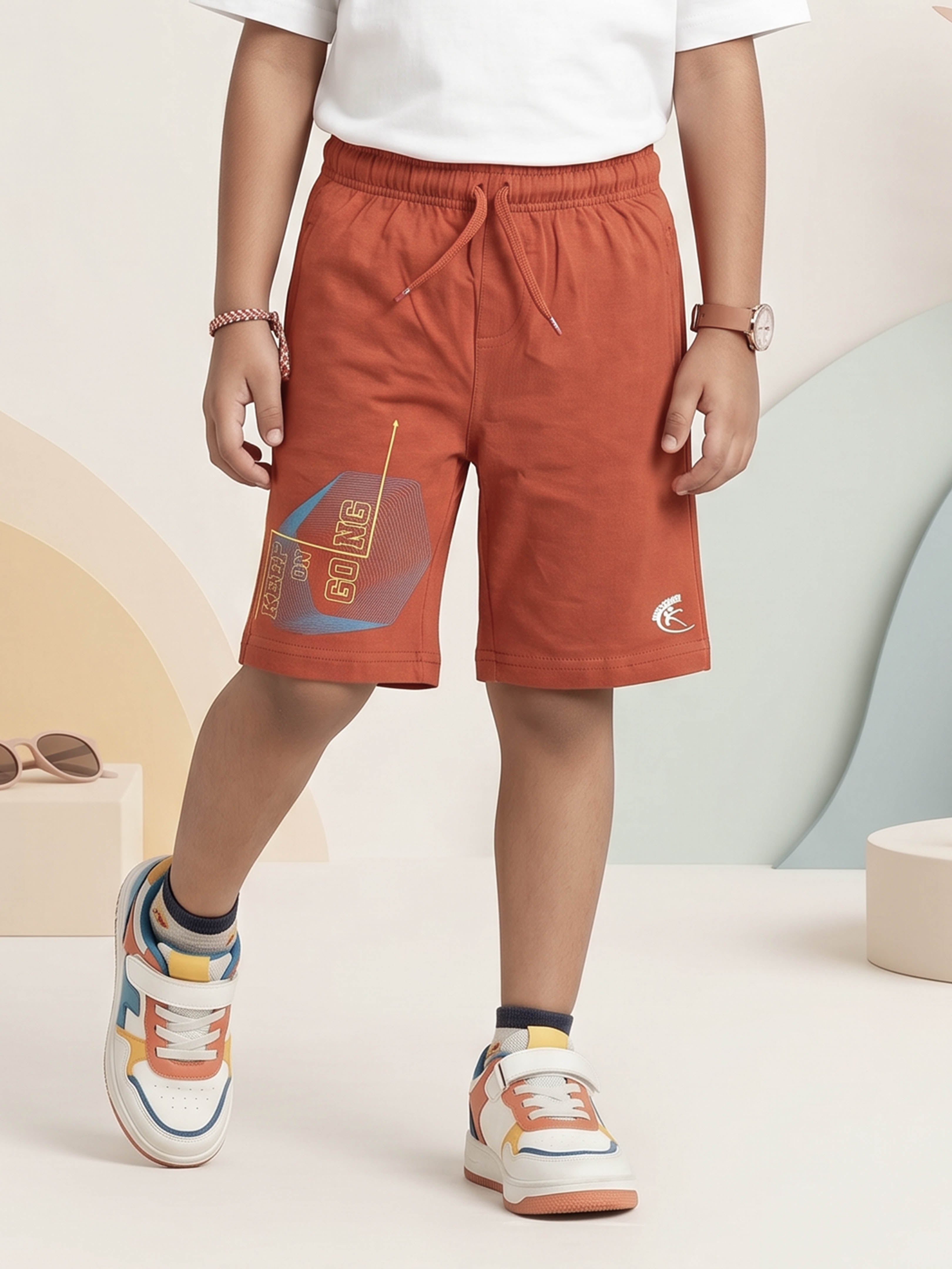 Kiddopanti Boys Cotton Knit Jeep Keep On Printed Shorts
