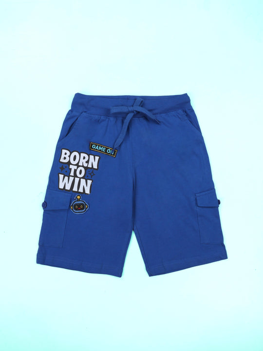 Kiddopanti Boys Cotton Gaming Theme Knee Length Cargo Short With Game On Applique and Prints