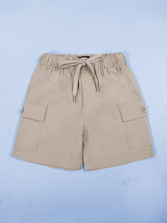 Kiddopanti Boys Cotton Woven Mid Thigh Length Solid Cargo Shorts