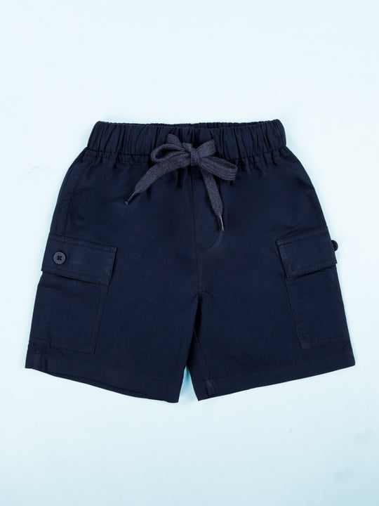 Kiddopanti Boys Cotton Woven Mid Thigh Length Solid Cargo Shorts