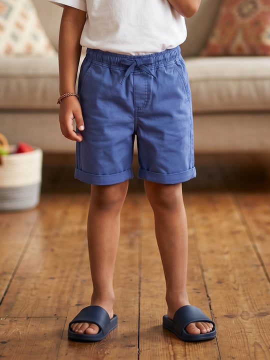 Kiddopanti Boys Cotton Woven Solid Basic Roll Up Shorts