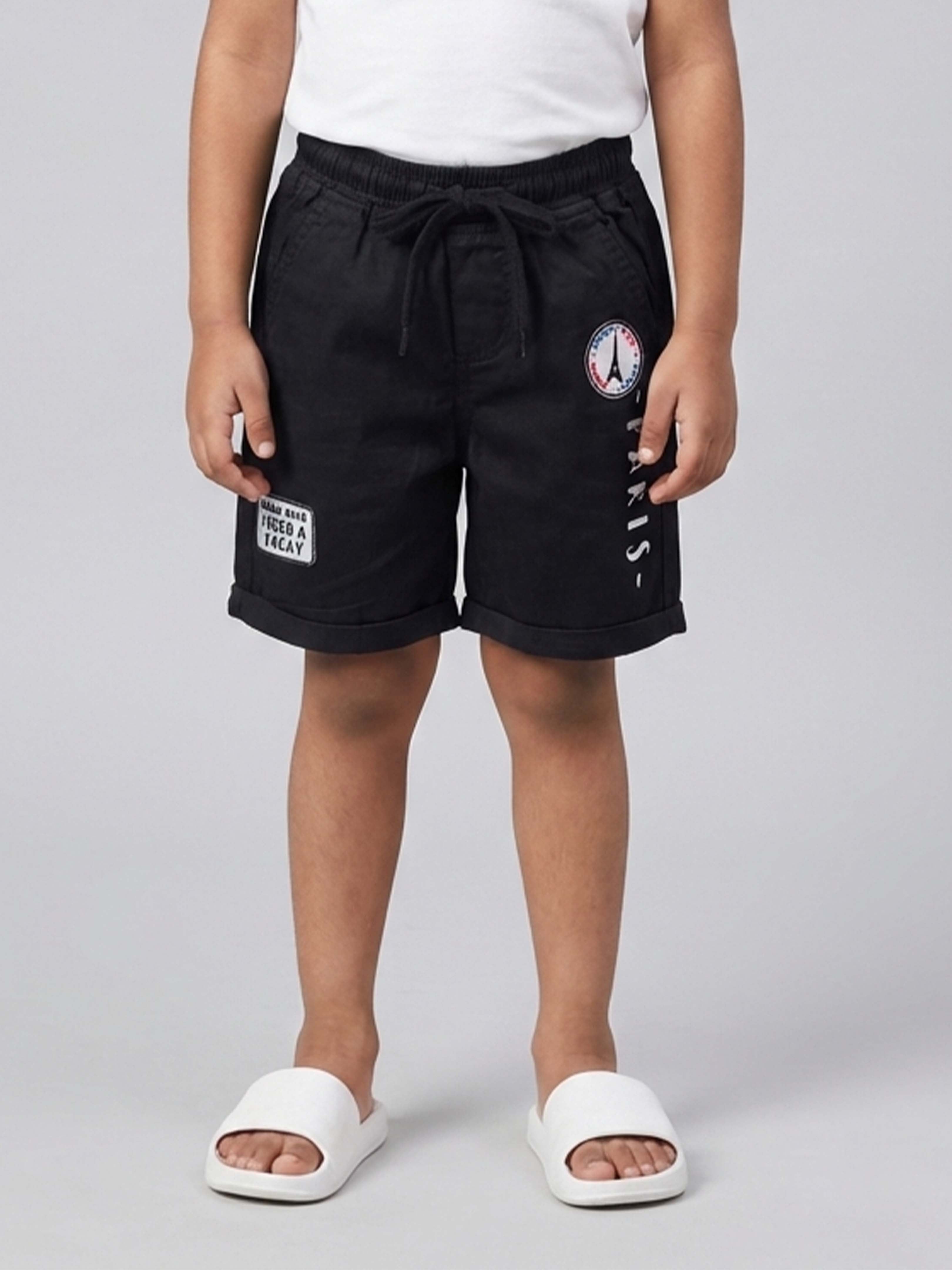 Kiddopanti Boys Cotton Basic Roll-Up Shorts With Travel Themed Badges and Prints