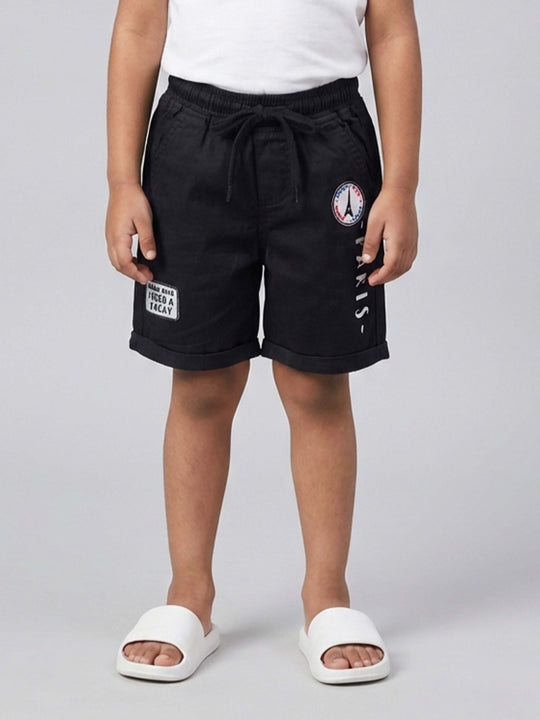Kiddopanti Boys Cotton Basic Roll-Up Shorts With Travel Themed Badges and Prints