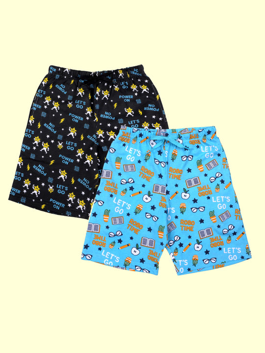 Kiddopanti Boys Cotton AOP Printed Basic Shorts Pack of 2