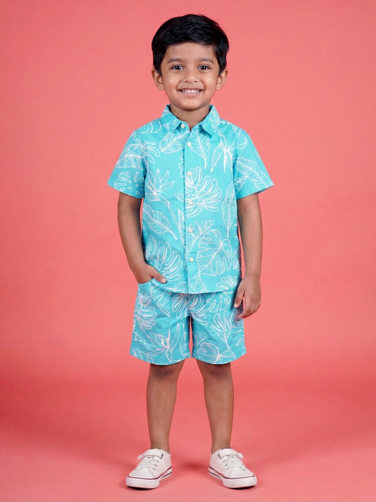 Kiddopanti Boys Half Sleeve Printed Shirt and Shorts Co-Ord Sets