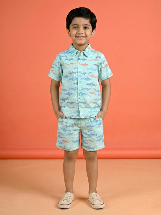 Kiddopanti Boys Half Sleeve Printed Shirt and Shorts Co-Ord Sets