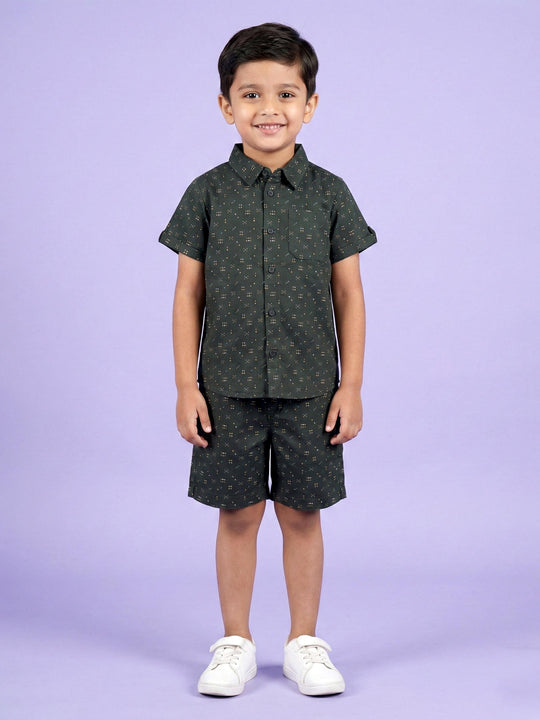 Kiddopanti Boys Half Sleeve Printed Shirt and Shorts Co-Ord Sets