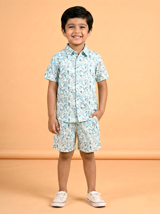 Kiddopanti Boys Half Sleeve Printed Shirt and Shorts Co-Ord Sets