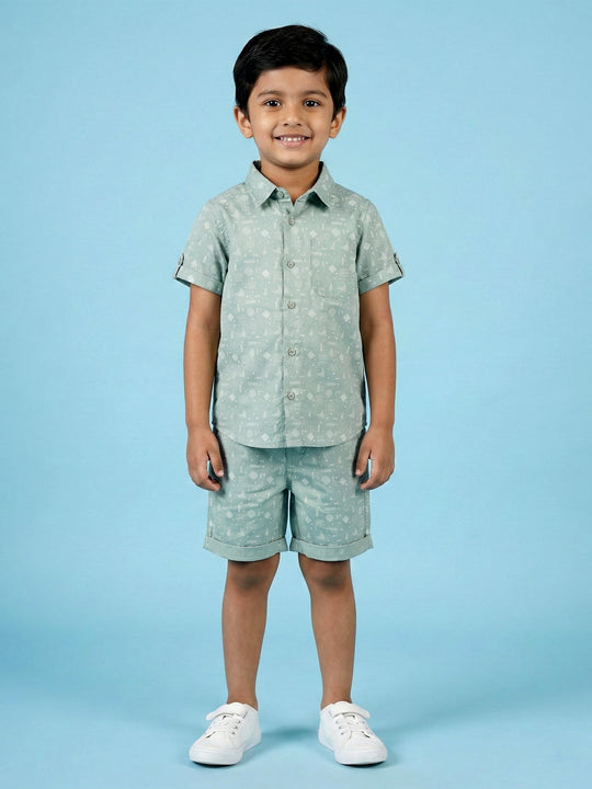Kiddopanti Boys Half Sleeve Printed Shirt and Shorts Co-Ord Sets