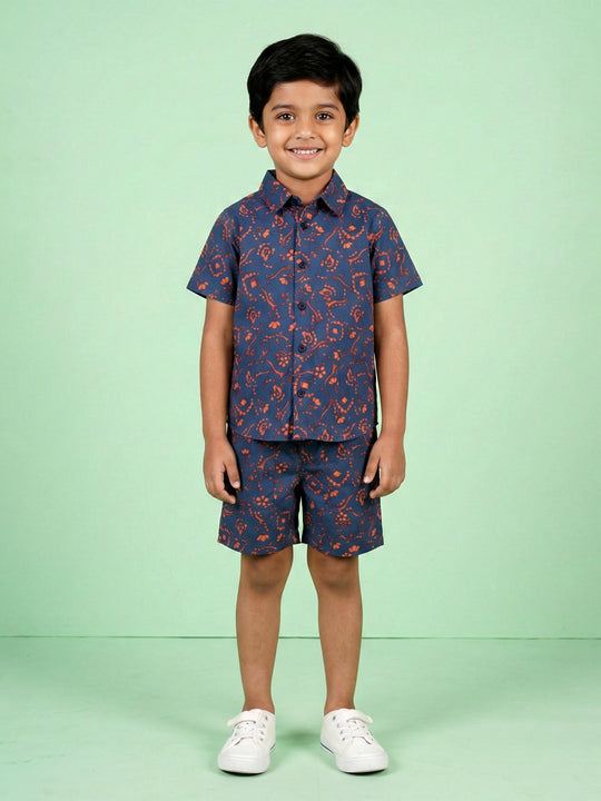 Kiddopanti Boys Half Sleeve Printed Shirt and Shorts Co-Ord Sets