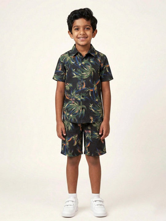 Kiddopanti Boys Half Sleeve Printed Shirt and Shorts Co-Ord Sets