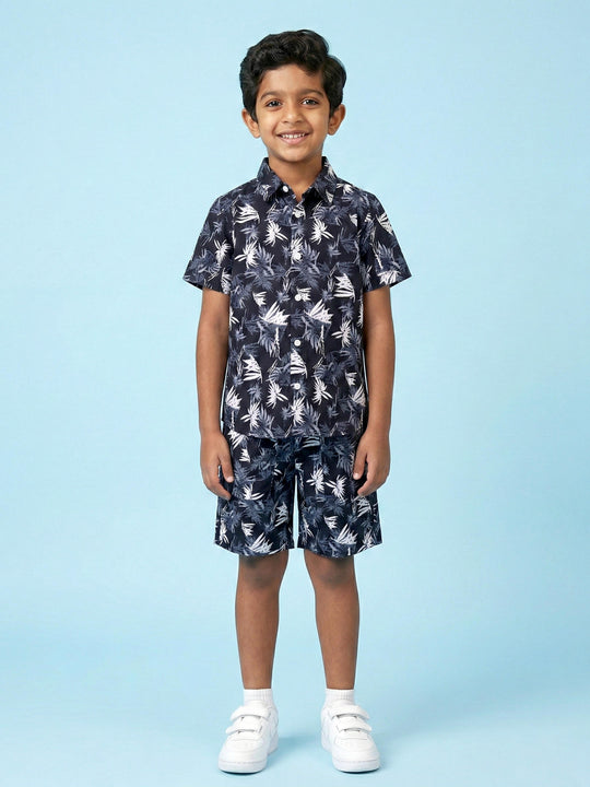 Kiddopanti Boys Half Sleeve Printed Shirt and Shorts Co-Ord Sets