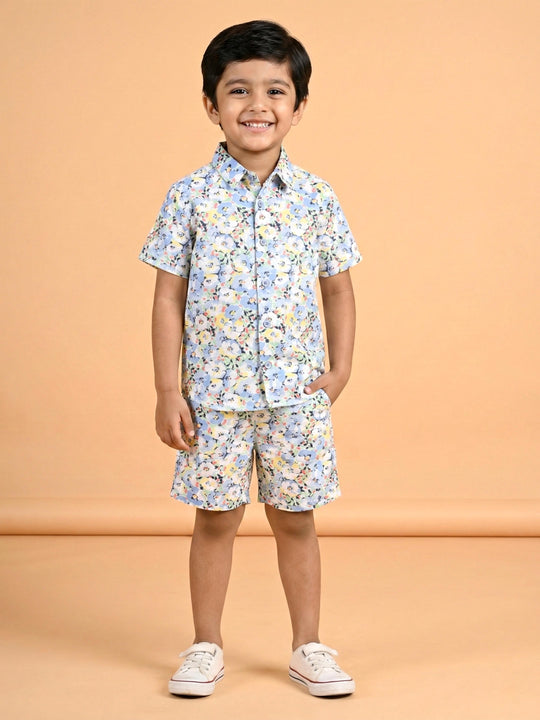 Kiddopanti Boys Half Sleeve Printed Shirt and Shorts Co-Ord Sets