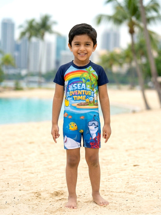 Kiddopanti Boys Polyester Spandex Sea Advanture Printed Swimwear Swimsuit