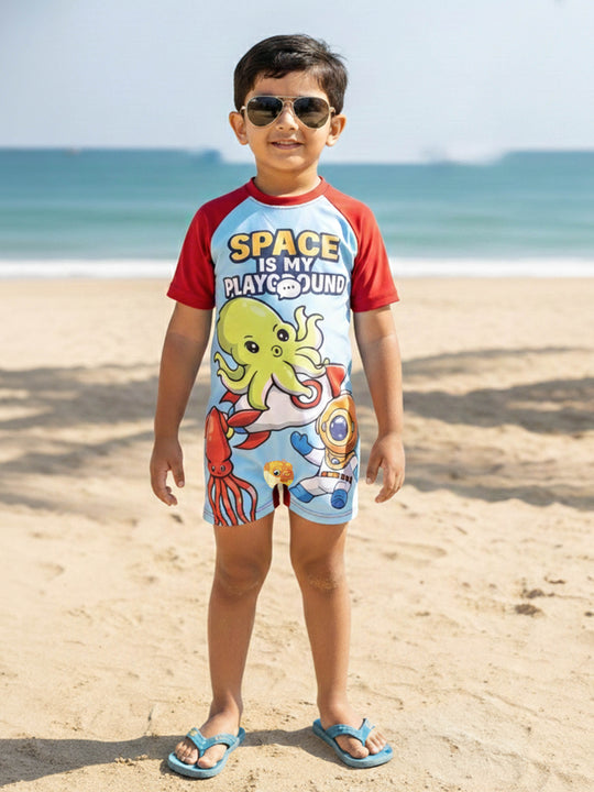 Kiddopanti Boys Polyester Spandex Printed Swimwear Swimsuit