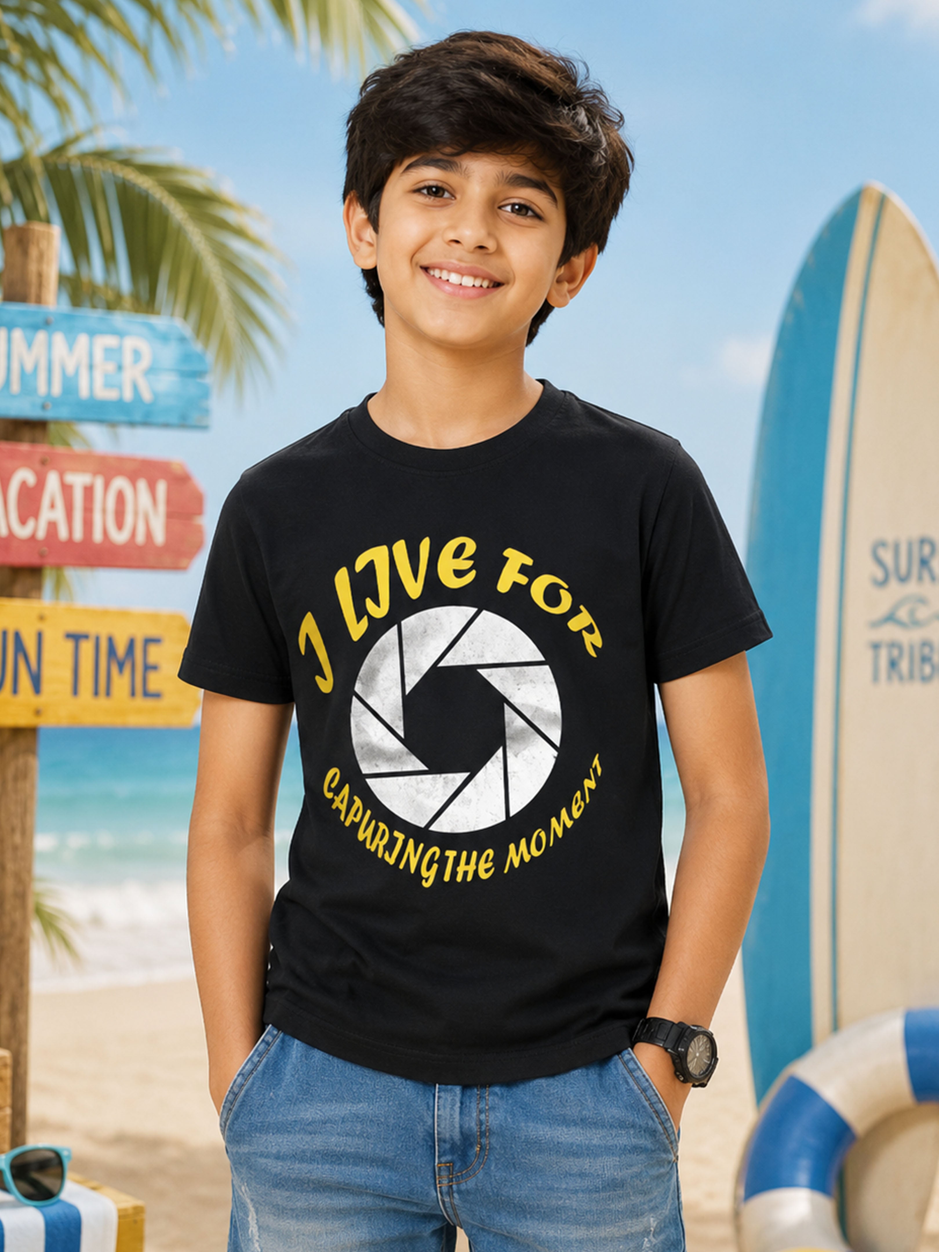 Kiddopanti Boys Cotton Knit Half Sleeves Graphic Printed  T-shirt
