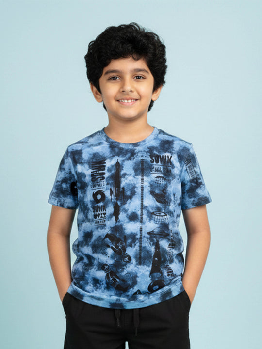 Kiddopanti Boys Cotton Half Sleeves Tie & Dye Printed T-Shirt